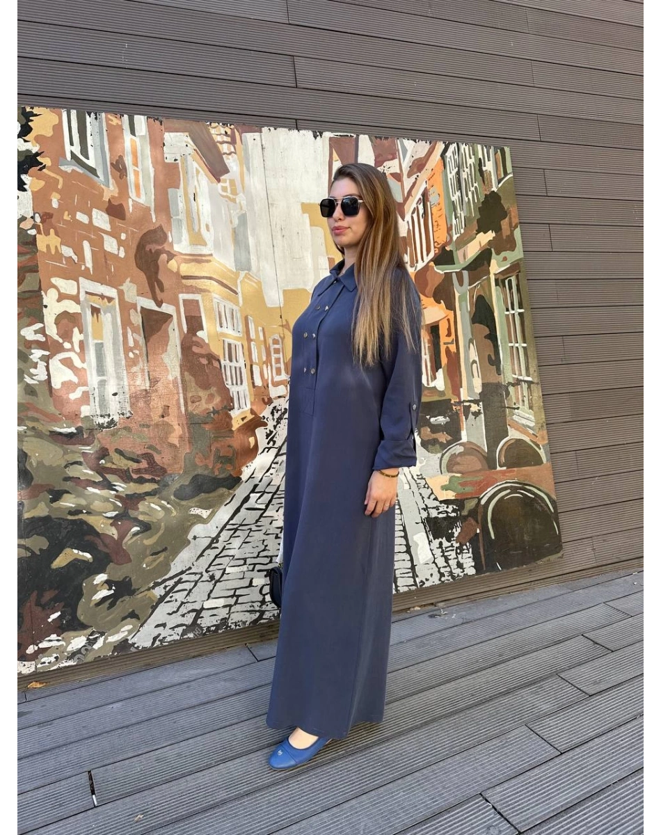 Nuss Triko 25K2006 İndigo Çıtçıt Detaylı Elbise