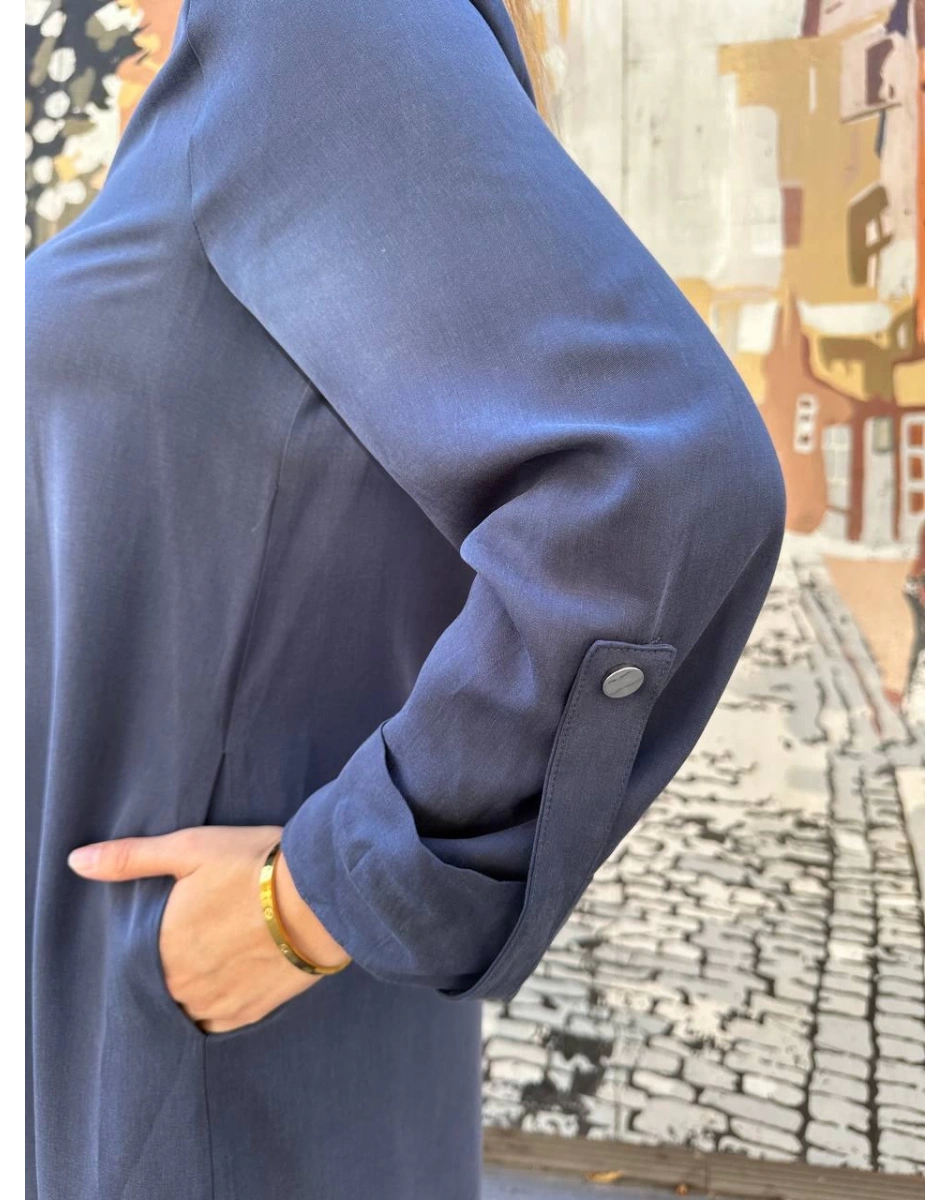 Nuss Triko 25K2006 İndigo Çıtçıt Detaylı Elbise