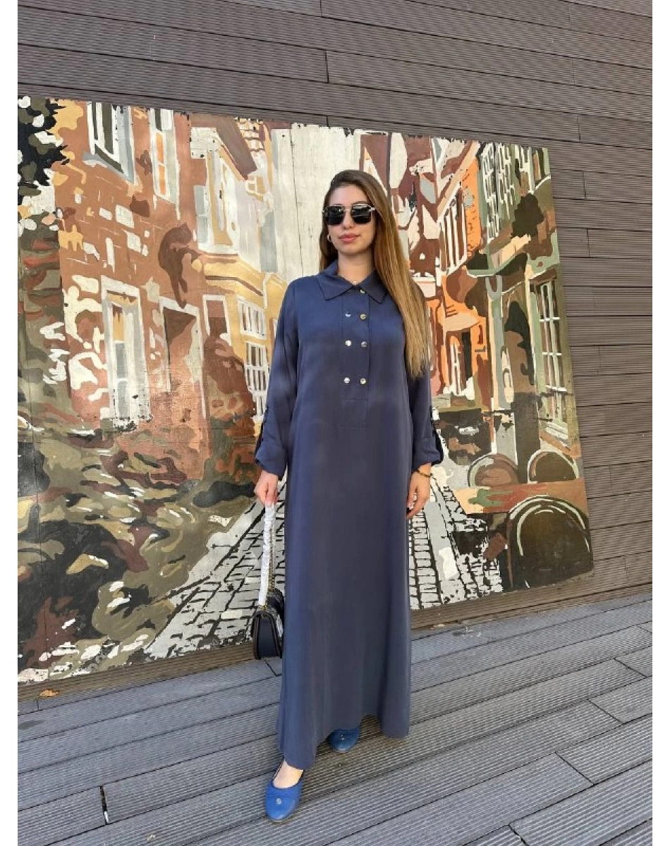 Nuss Triko 25K2006 İndigo Çıtçıt Detaylı Elbise