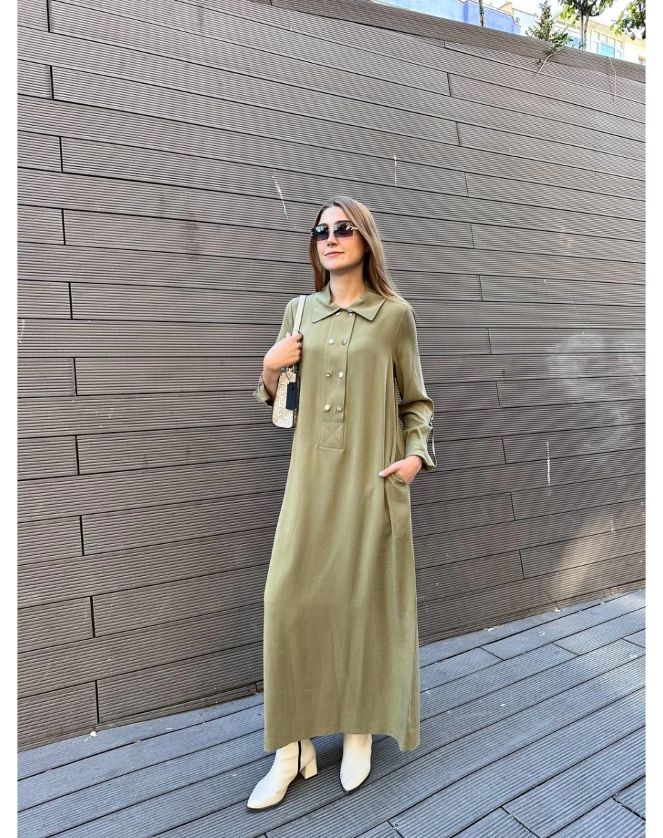 Nuss Triko 25K2006 Kekik Çıtçıt Detaylı Elbise