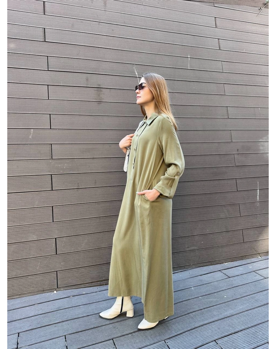 Nuss Triko 25K2006 Kekik Çıtçıt Detaylı Elbise