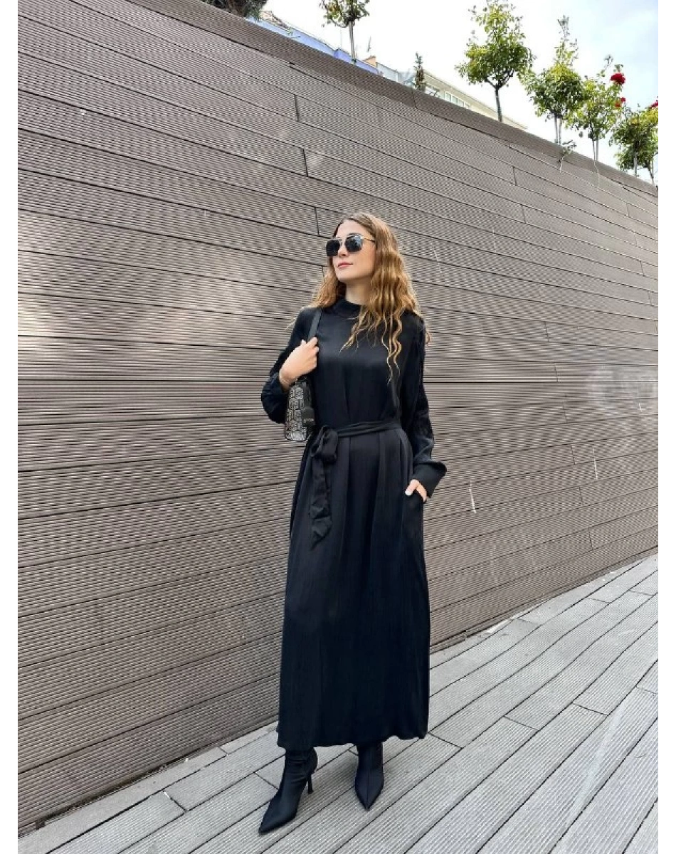 Nuss Triko 25K2007 Siyah Omuz Detaylı Elbise