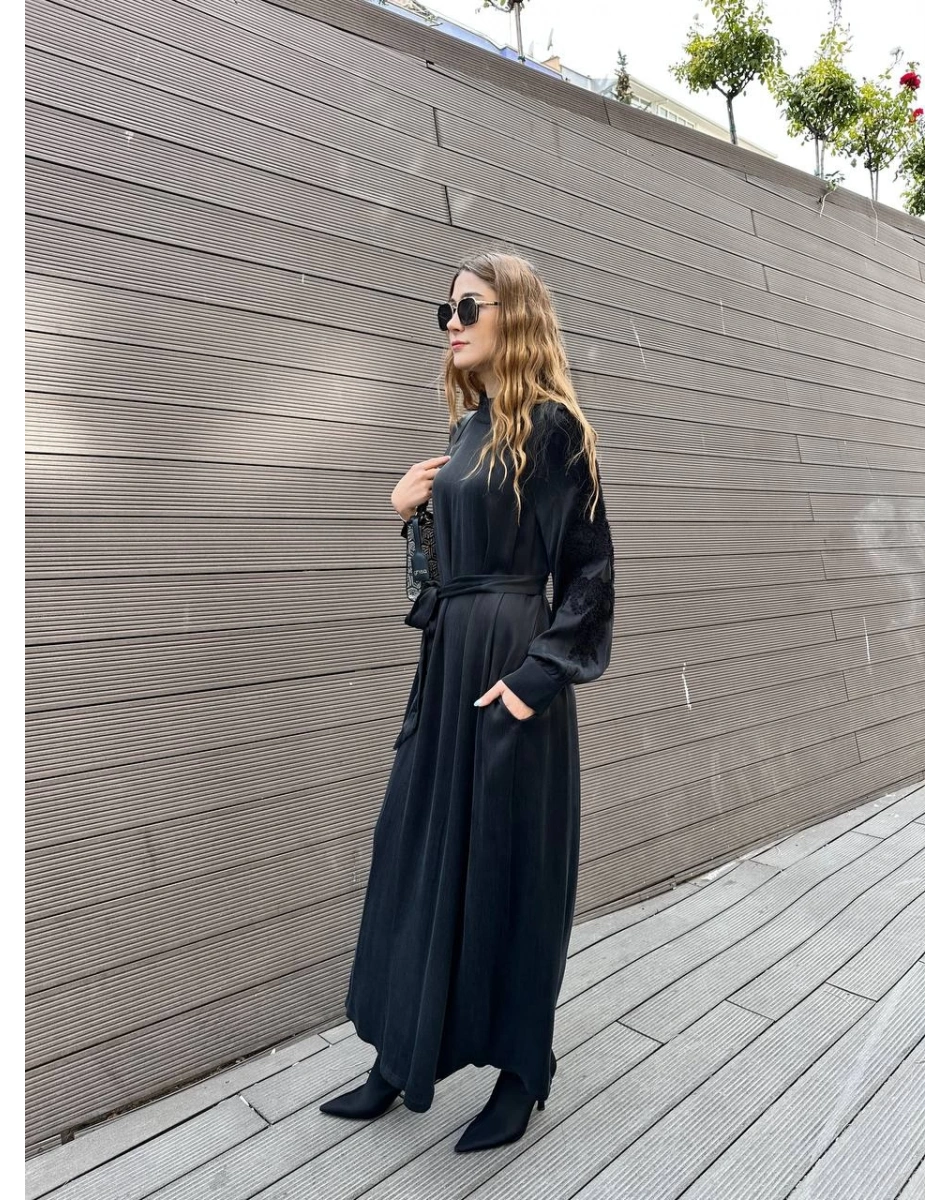 Nuss Triko 25K2007 Siyah Omuz Detaylı Elbise