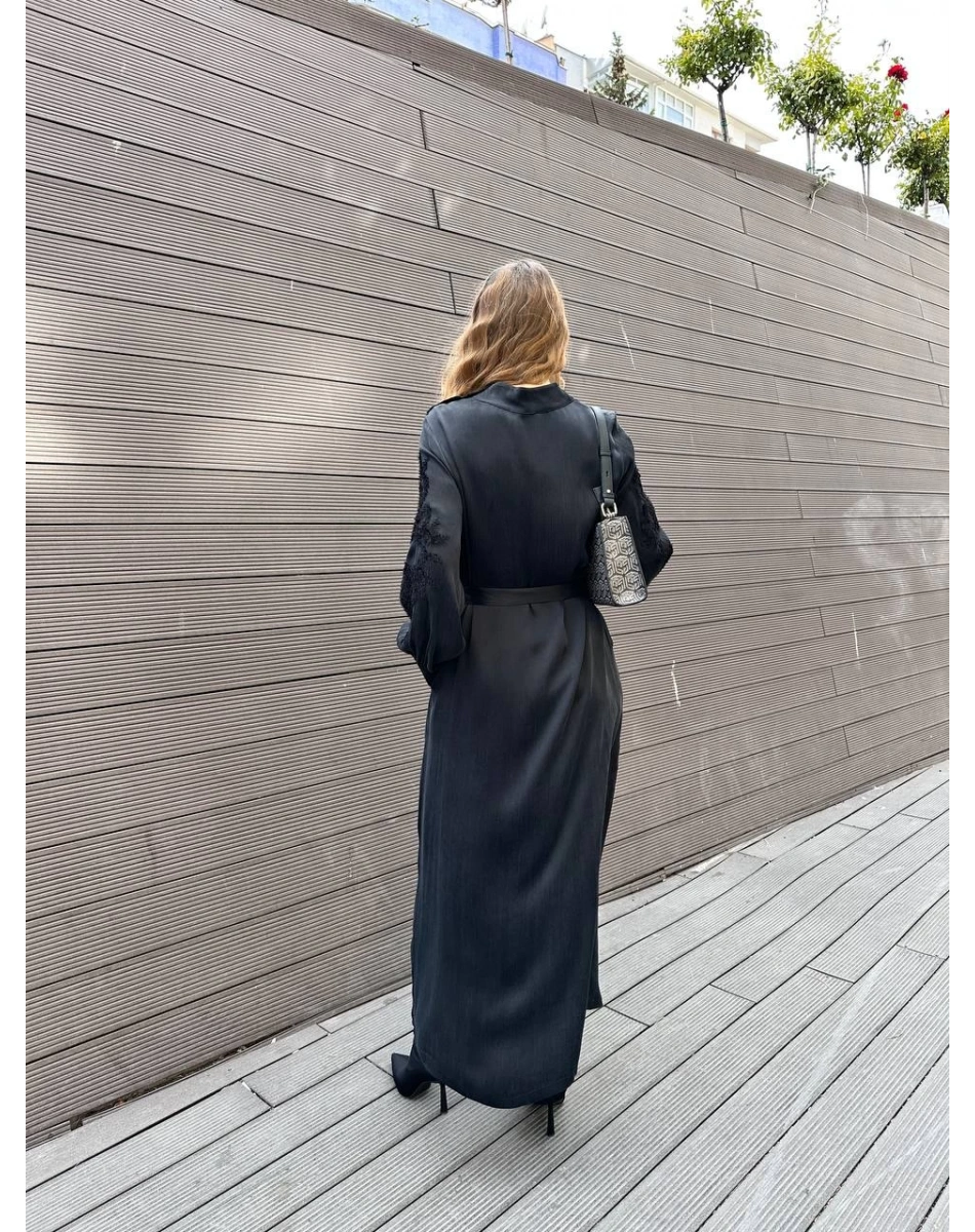 Nuss Triko 25K2007 Siyah Omuz Detaylı Elbise