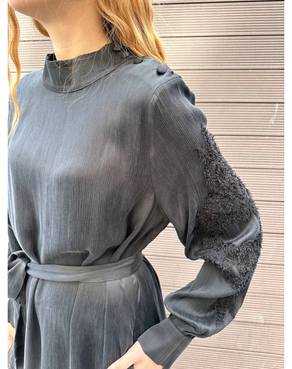 Nuss Triko 25K2007 Siyah Omuz Detaylı Elbise