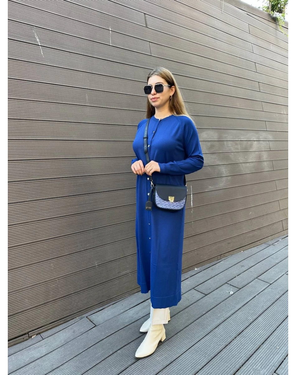 Nuss Triko 25K512 Sax Düğmeli Uzun Triko Hırka