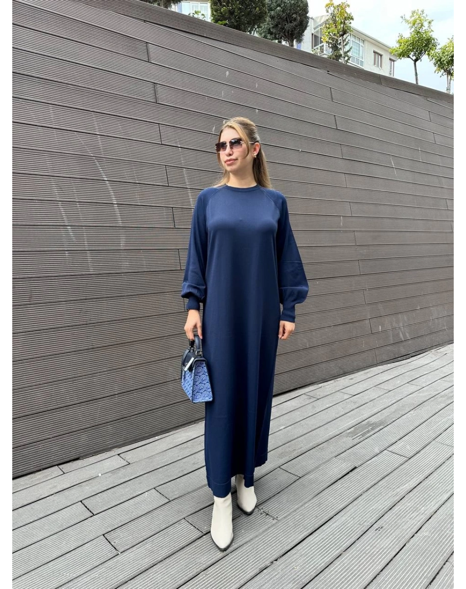 Nuss Triko 25K518 Lacivert Triko Düz Elbise