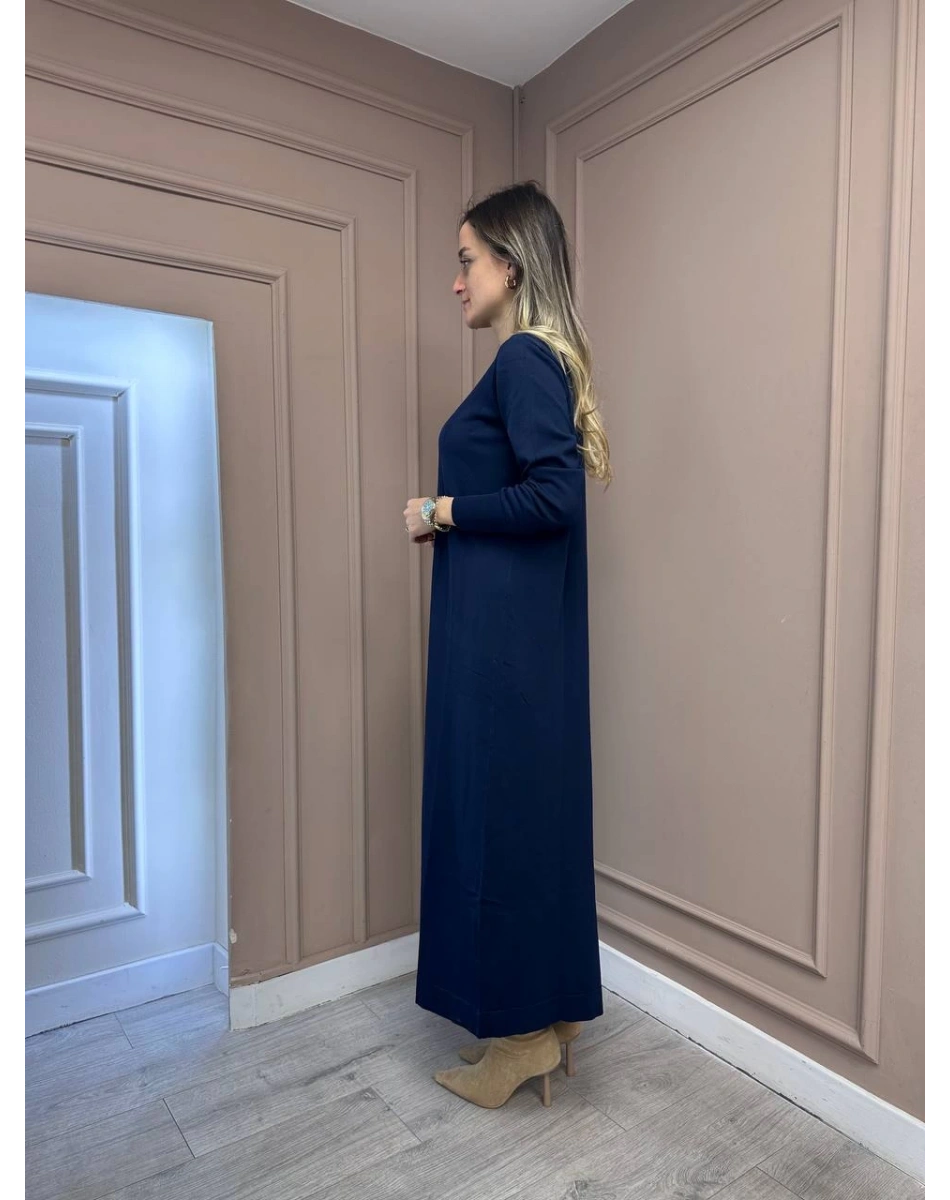 Nuss Triko 25Y1420 Lacivert Fitil Detaylı Triko Elbise