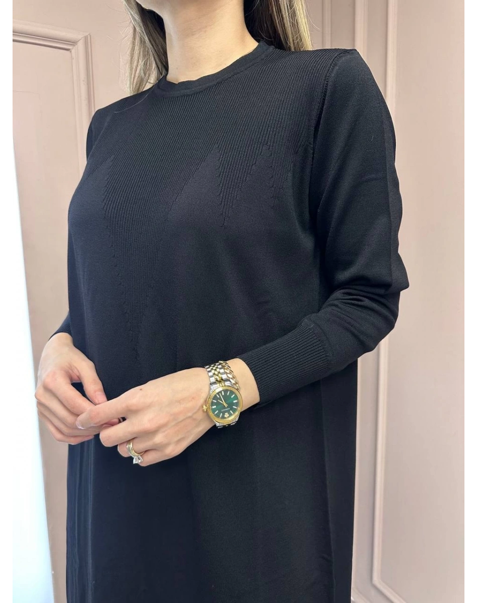 Nuss Triko 25Y1420 Siyah Fitil Detaylı Triko Elbise