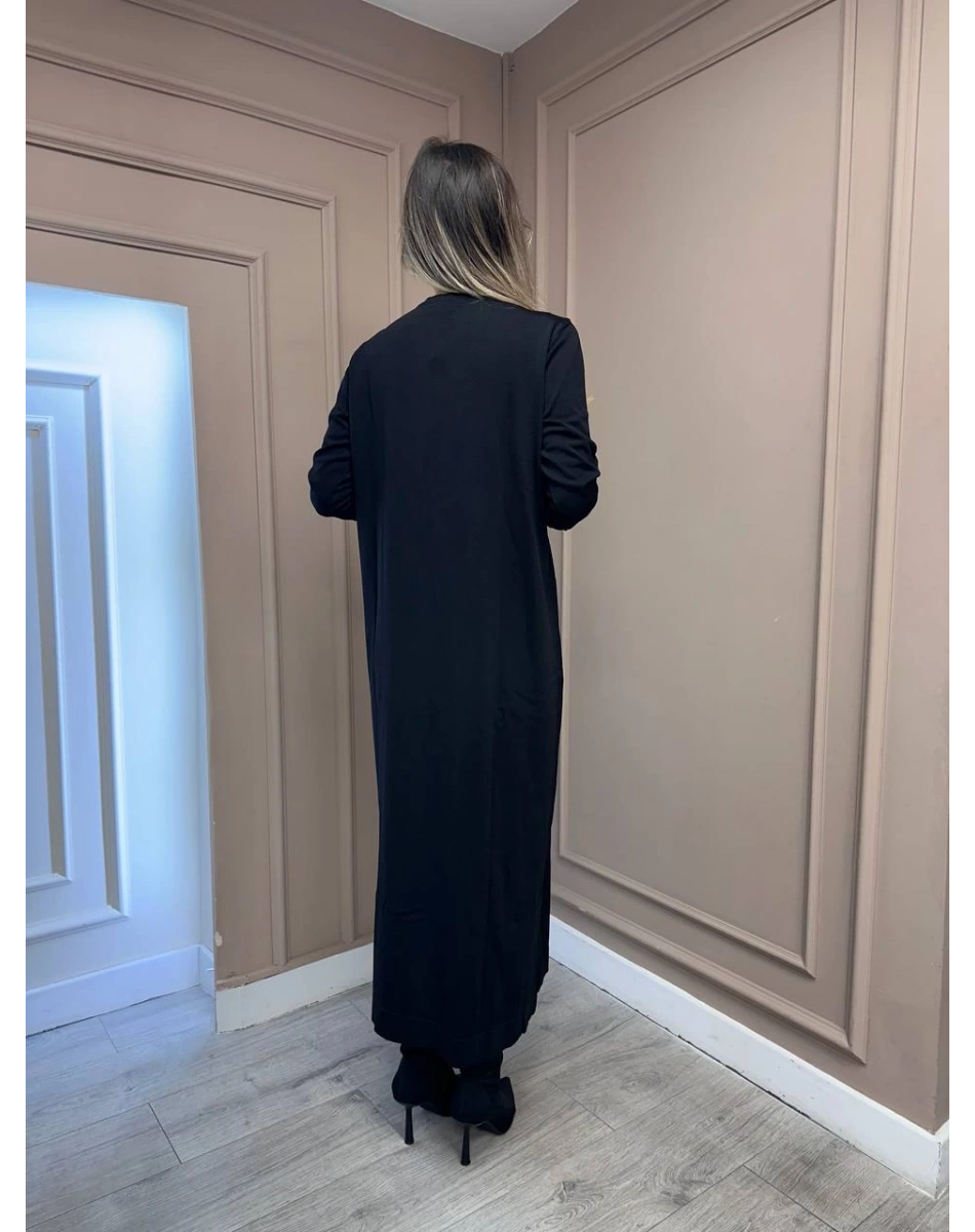 Nuss Triko 25Y1420 Siyah Fitil Detaylı Triko Elbise