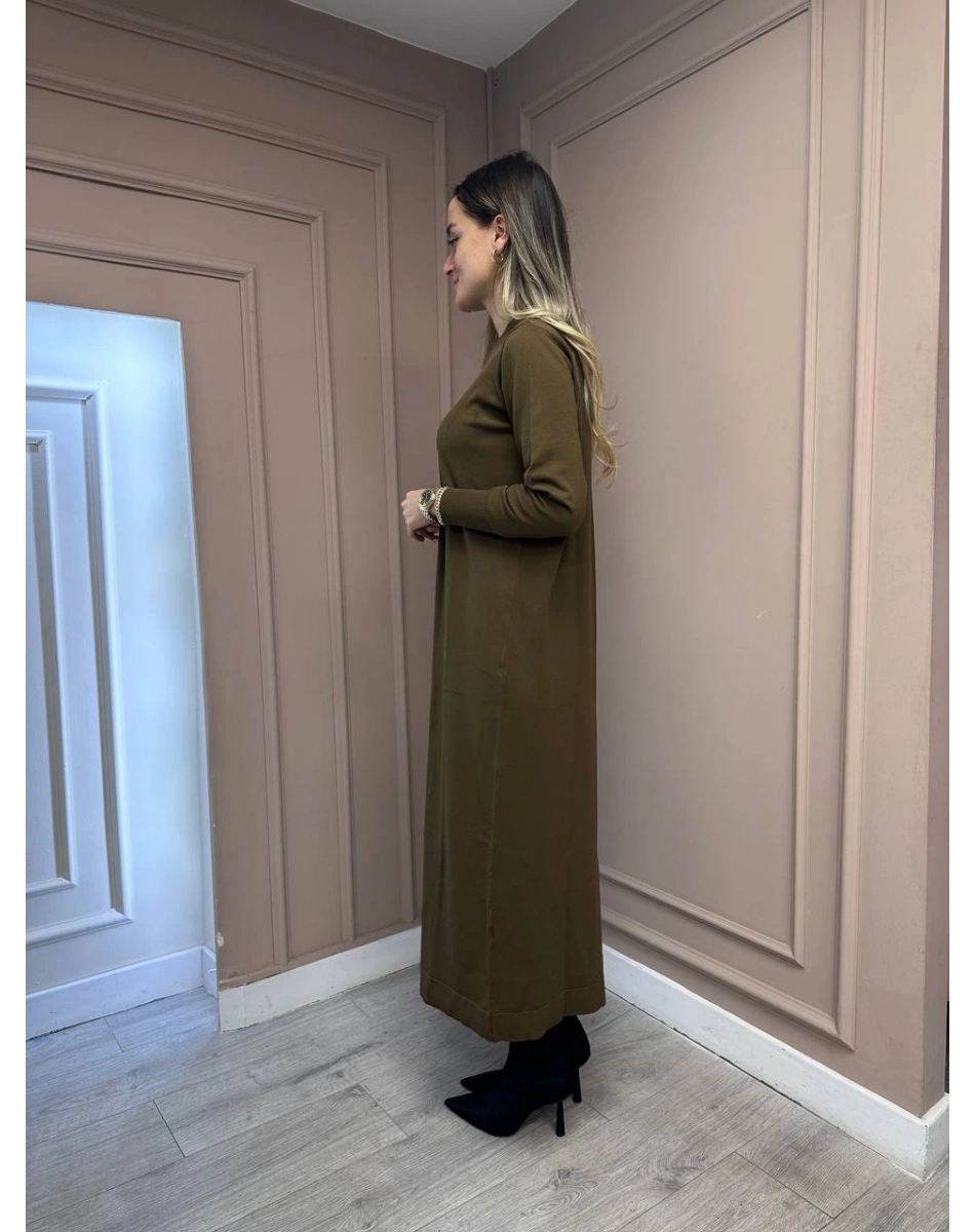 Nuss Triko 25Y1420 Sütlü Kahve Fitil Detaylı Triko Elbise