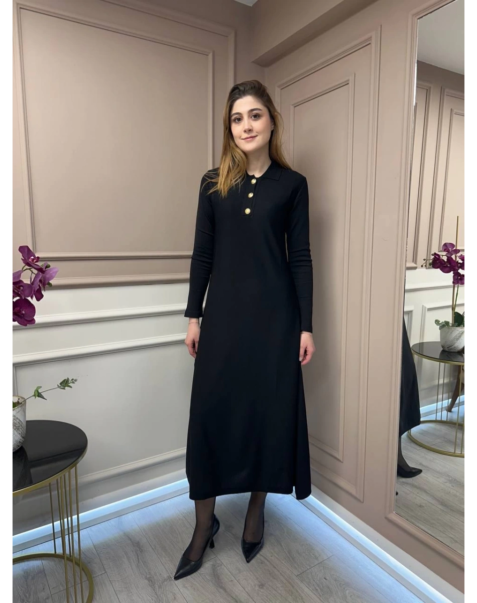 Nuss Triko 25Y1422 Siyah Elbise