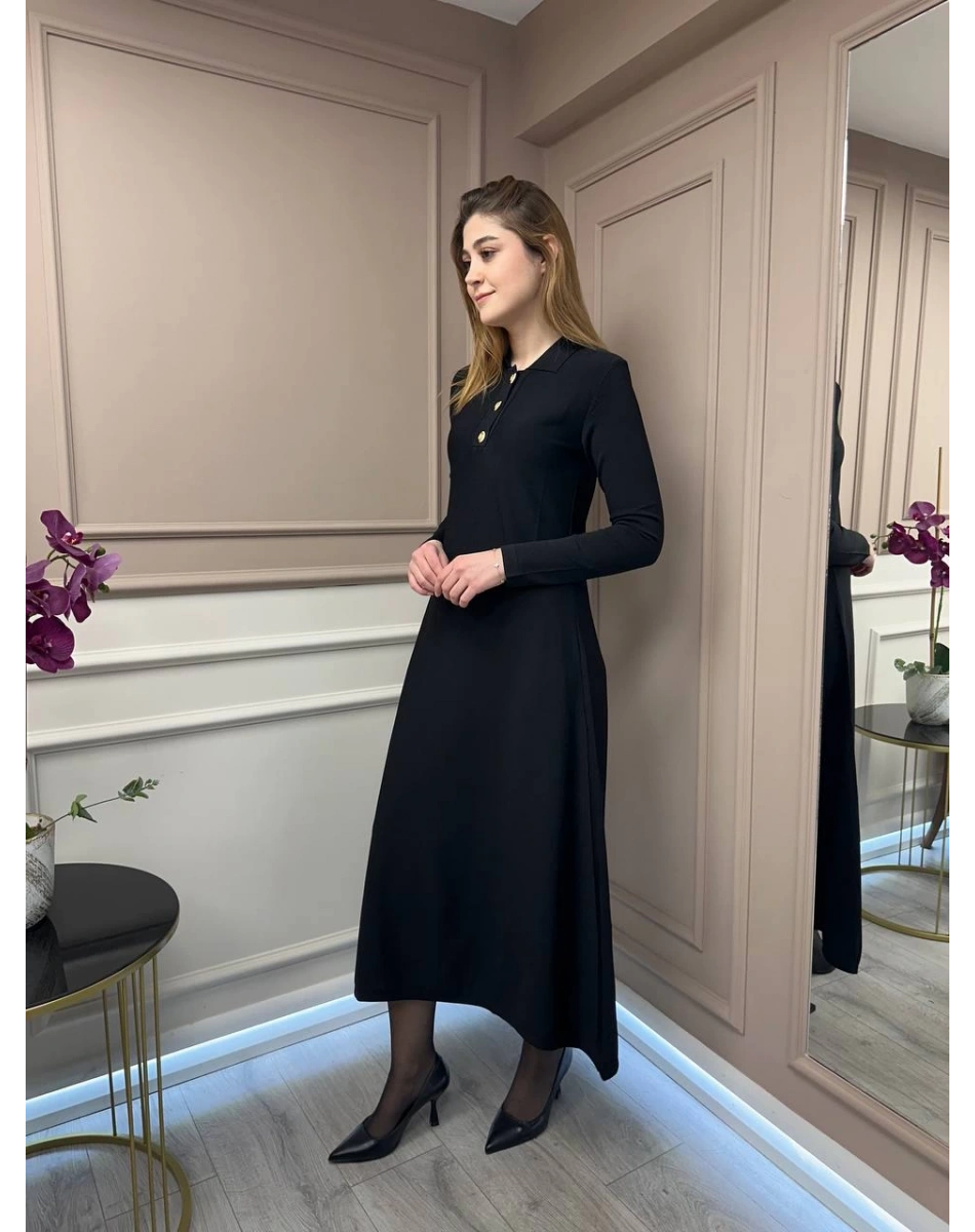 Nuss Triko 25Y1422 Siyah Elbise