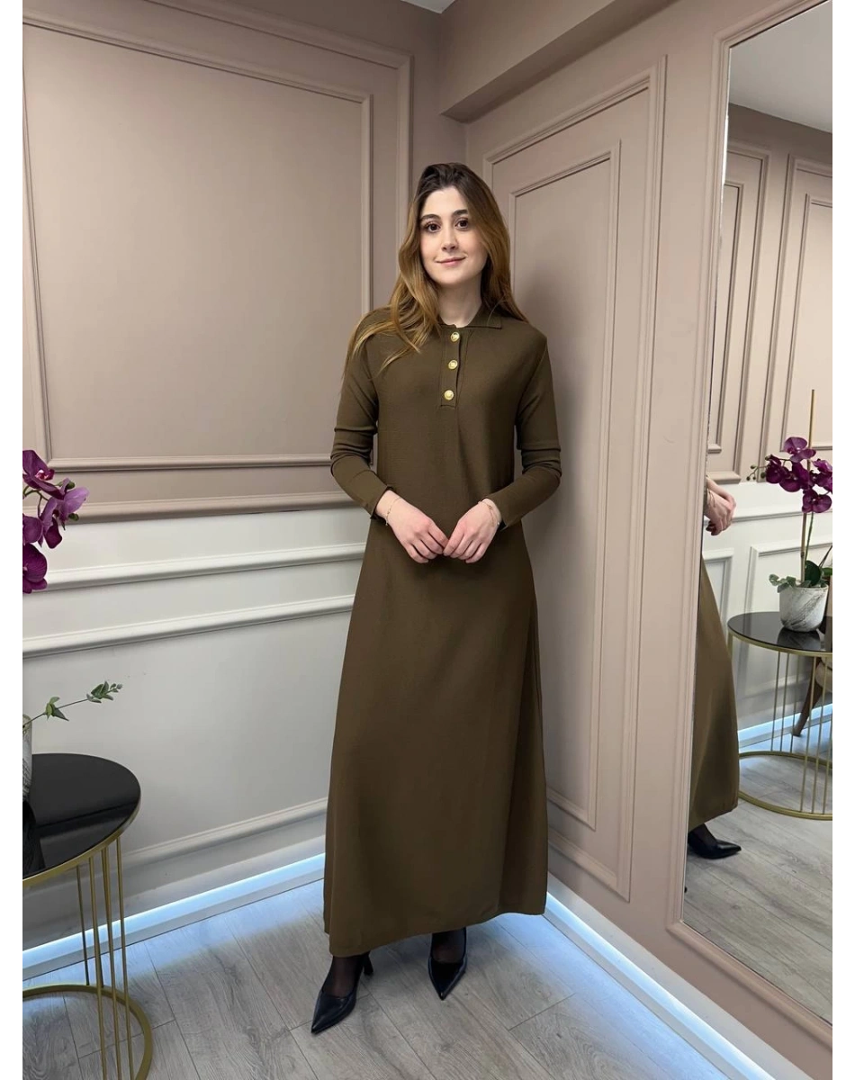 Nuss Triko 25Y1422 Sütlü Kahve Elbise