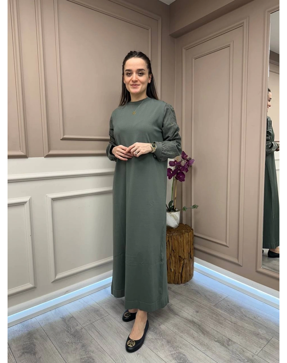 Nuss Triko 25Y2062 Haki Kol Detaylı Triko Elbise