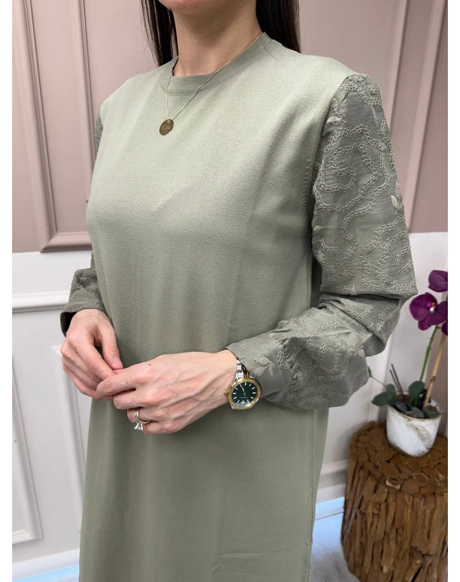 Nuss Triko 25Y2062 Kekik Kol Detaylı Triko Elbise