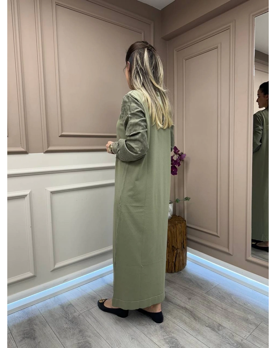 Nuss Triko 25Y2062 Kekik Kol Detaylı Triko Elbise