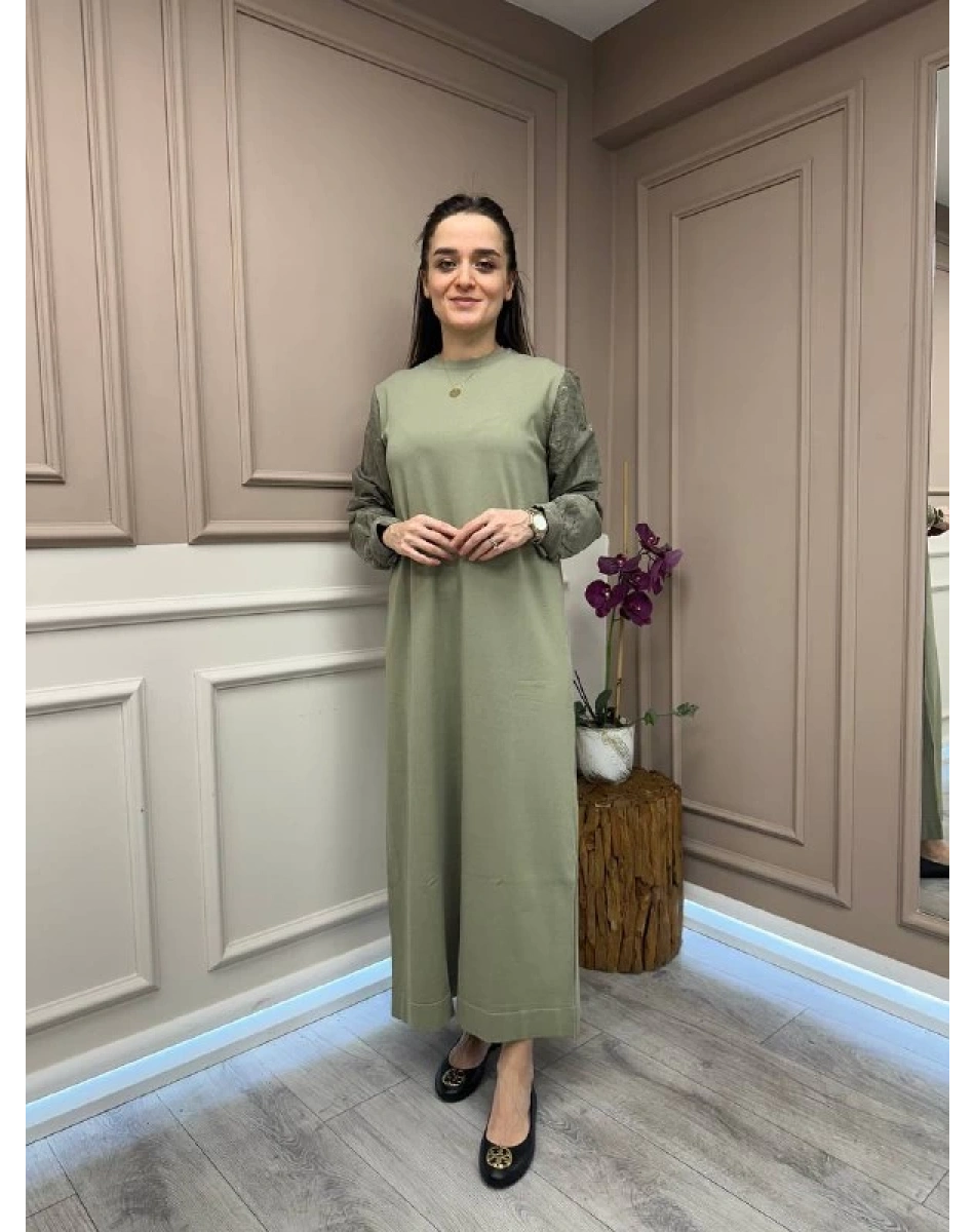 Nuss Triko 25Y2062 Kekik Kol Detaylı Triko Elbise