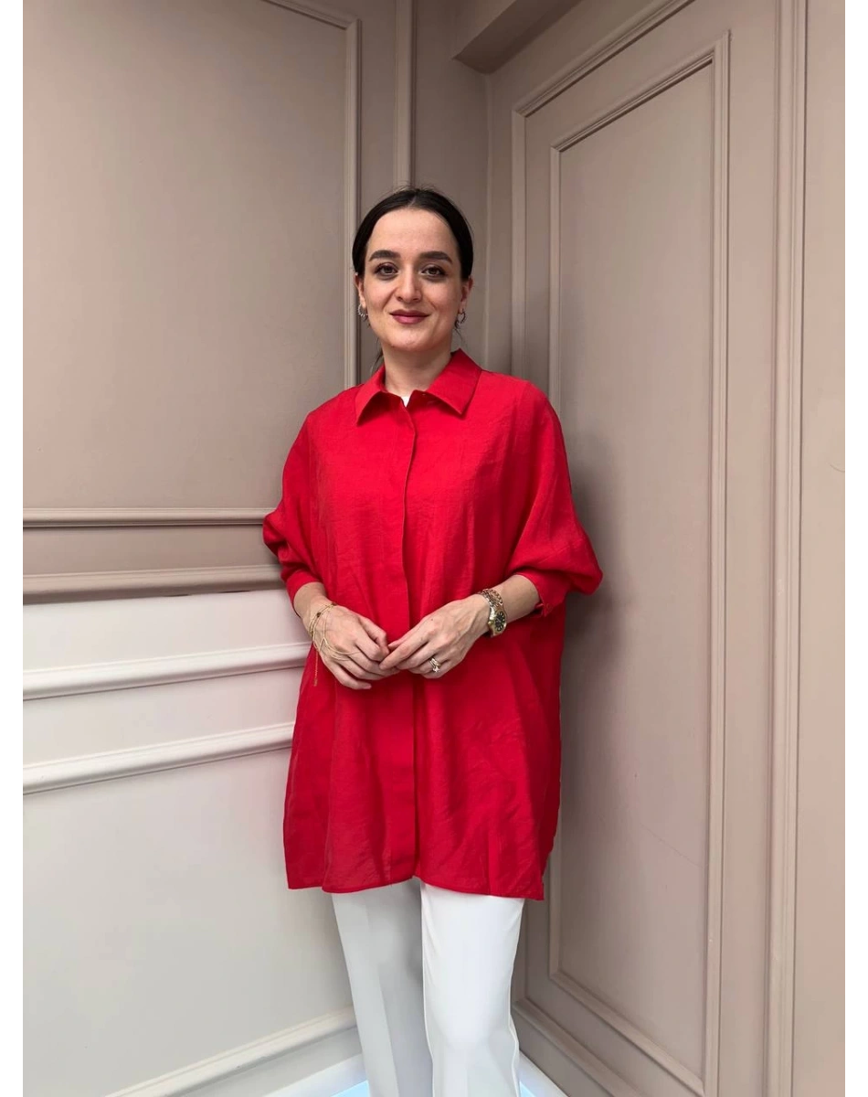 Nuss Triko 25Y3001 Kırmızı Tensel Gömlek