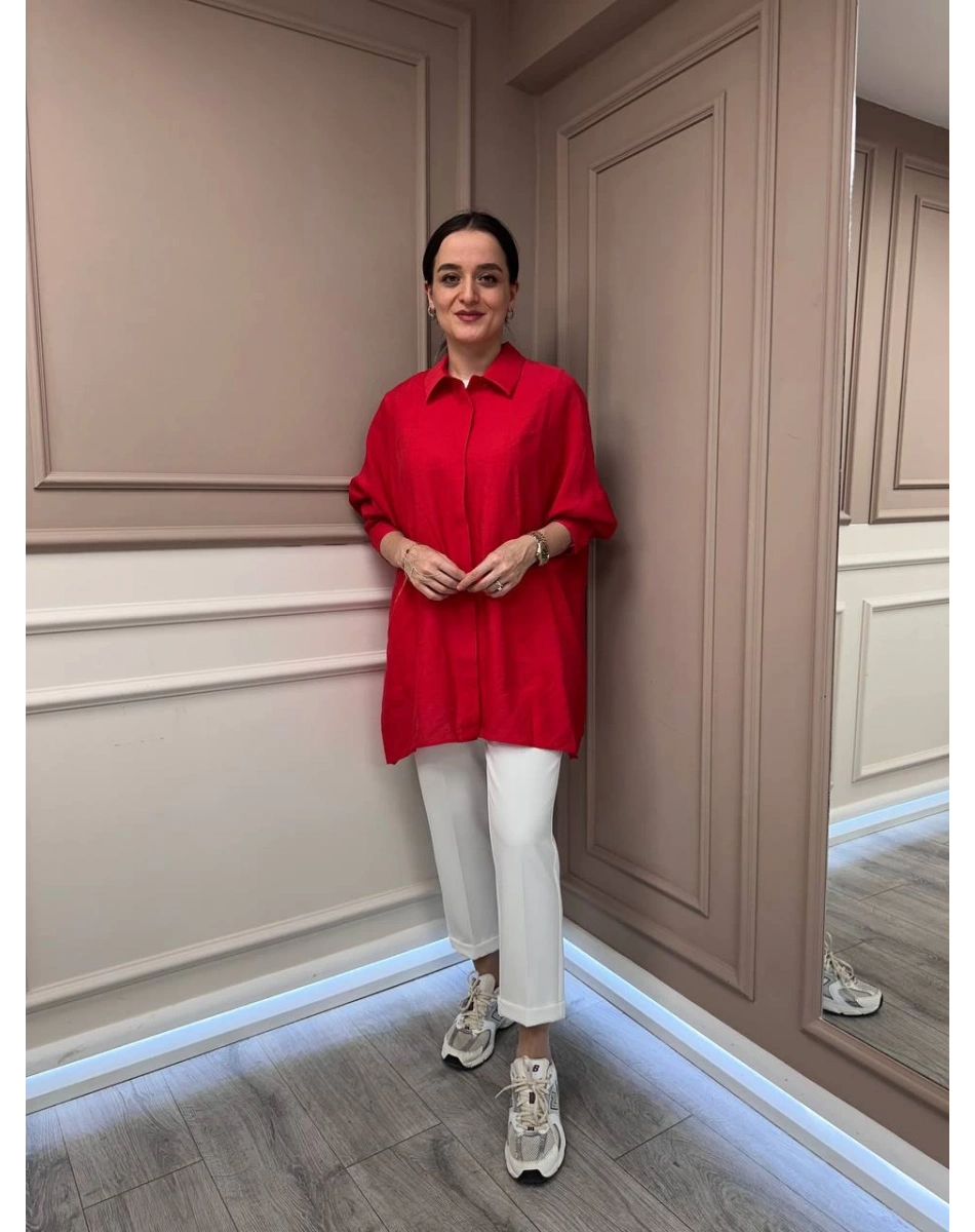 Nuss Triko 25Y3001 Kırmızı Tensel Gömlek