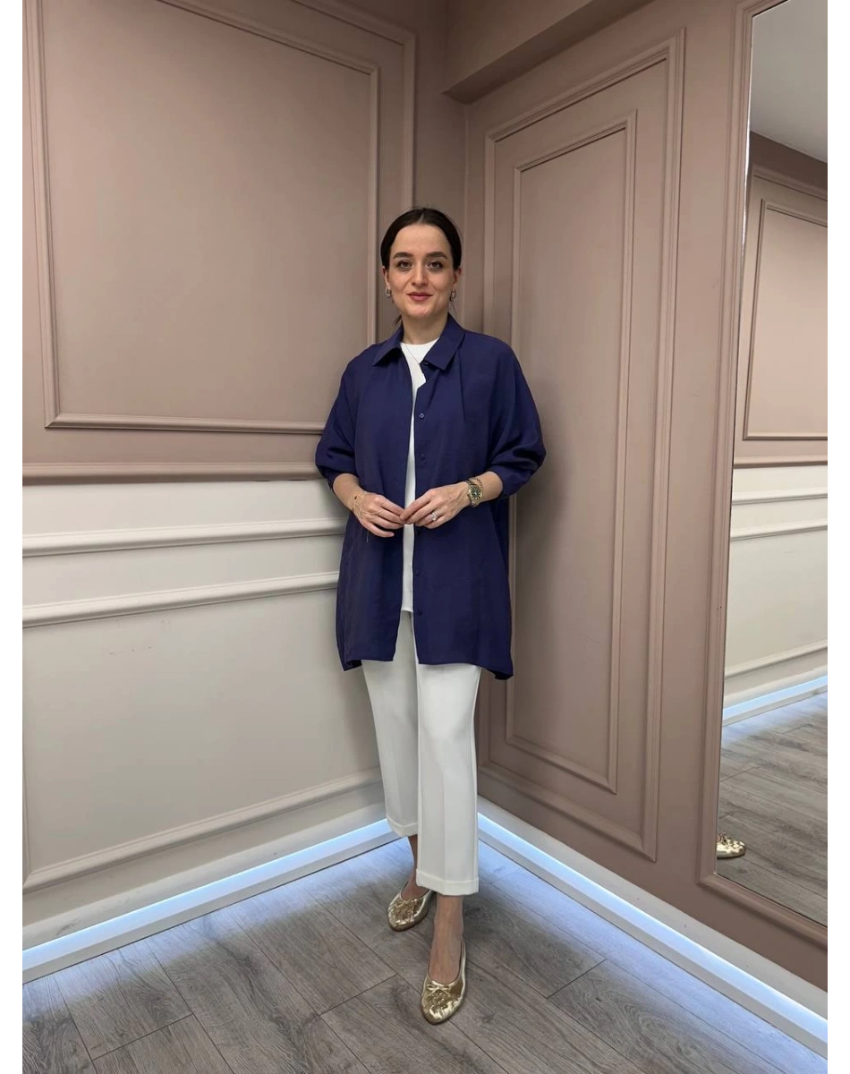 Nuss Triko 25Y3001 Lacivert Tensel Gömlek