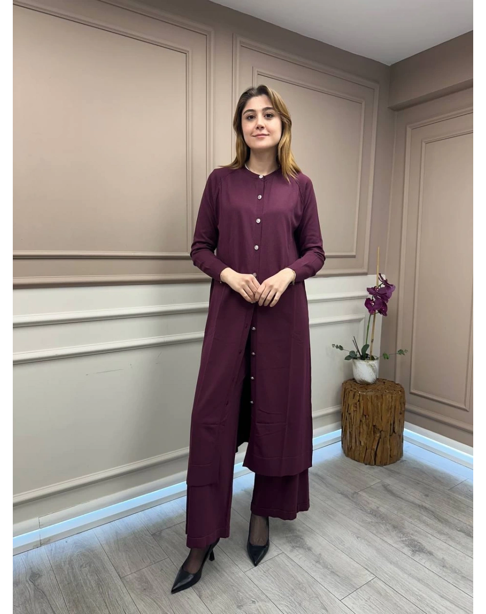 Nuss Triko 25Y512 Bordo Triko Uzun Hırka
