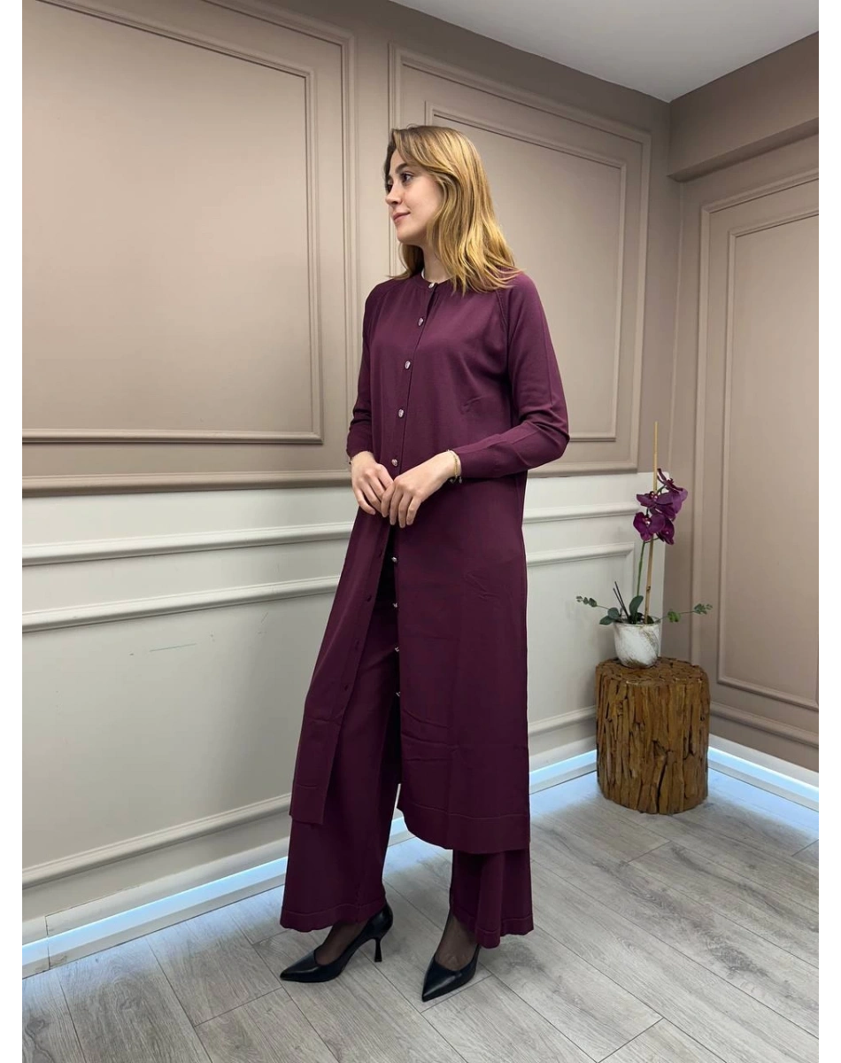 Nuss Triko 25Y512 Bordo Triko Uzun Hırka