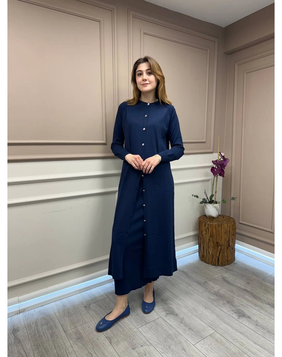 Nuss Triko 25Y512 Lacivert Triko Uzun Hırka