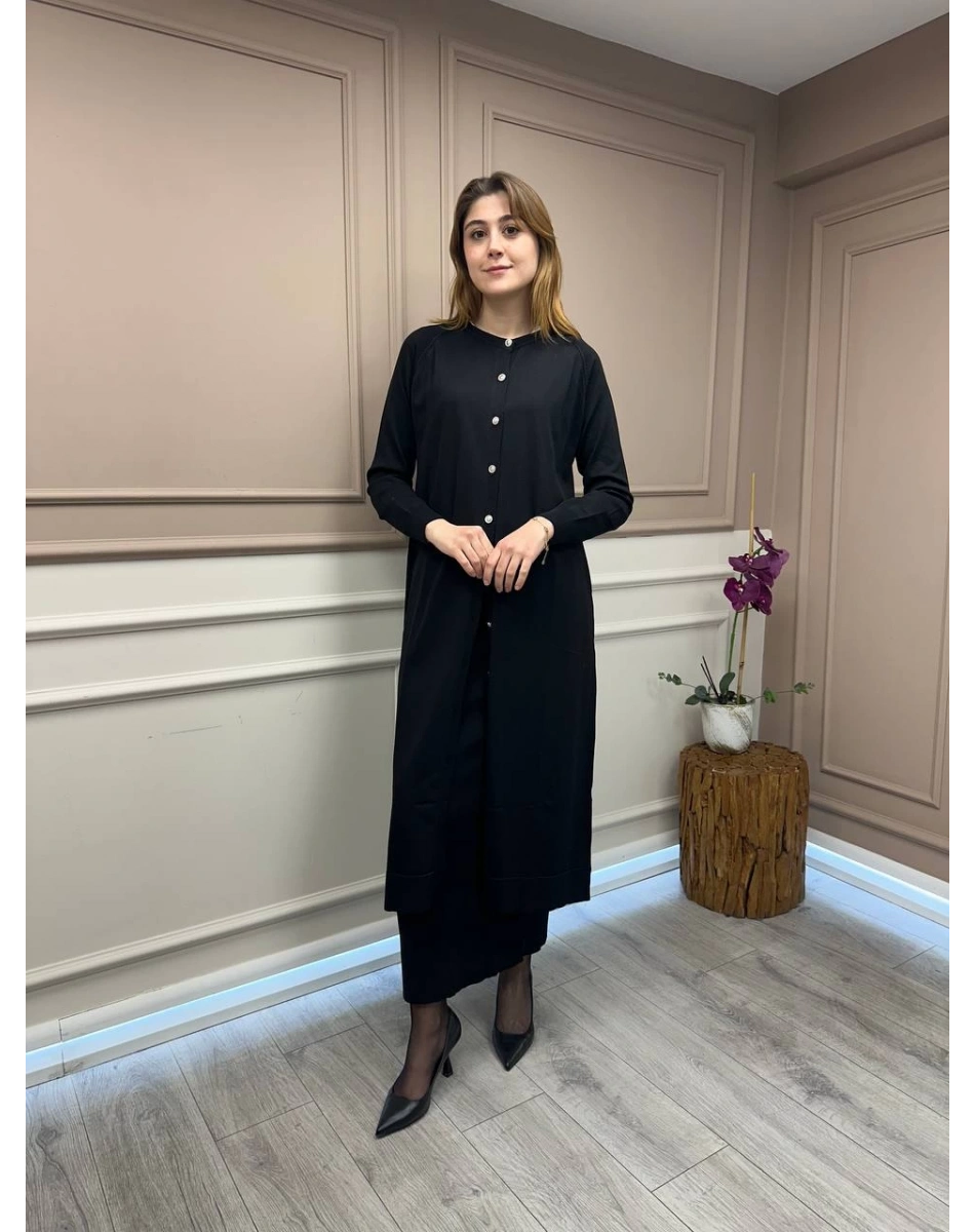 Nuss Triko 25Y512 Siyah Triko Uzun Hırka