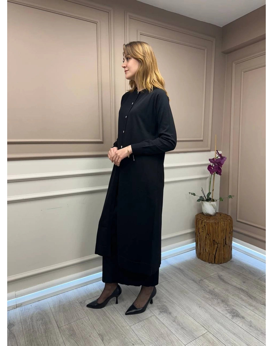 Nuss Triko 25Y512 Siyah Triko Uzun Hırka