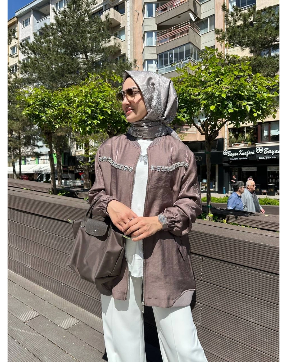 Nuss Triko 25Y6038 Kahve Taş Detaylı Kap