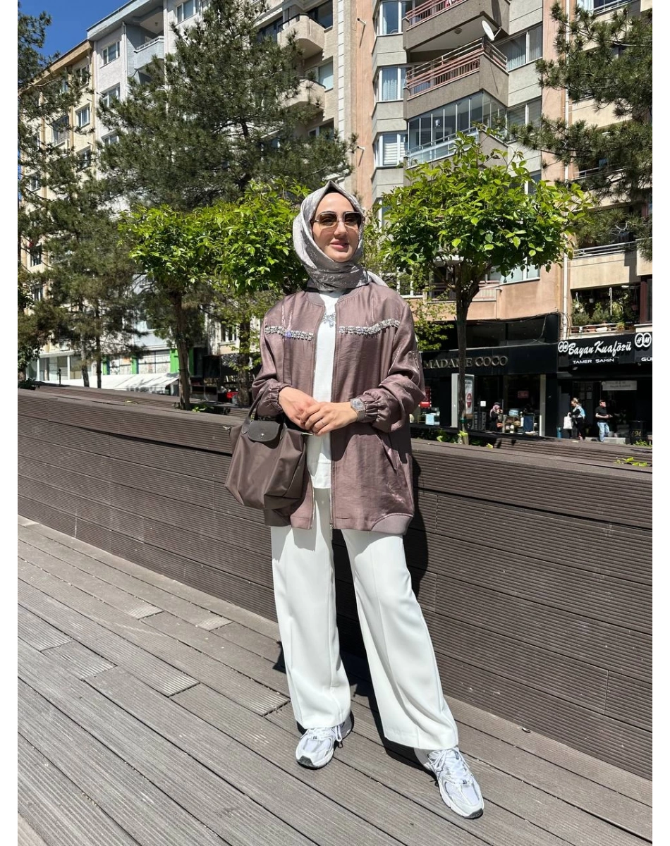 Nuss Triko 25Y6038 Kahve Taş Detaylı Kap