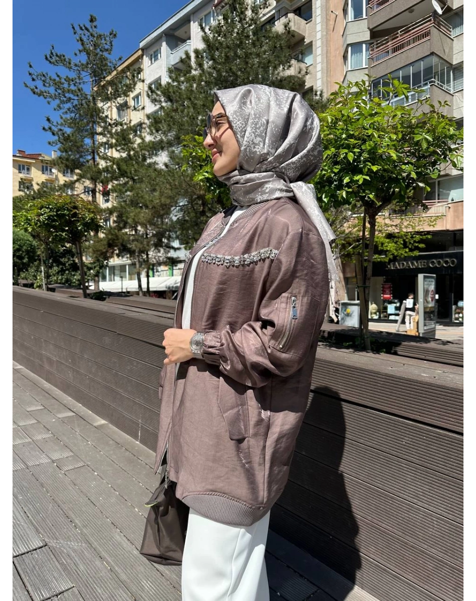 Nuss Triko 25Y6038 Kahve Taş Detaylı Kap