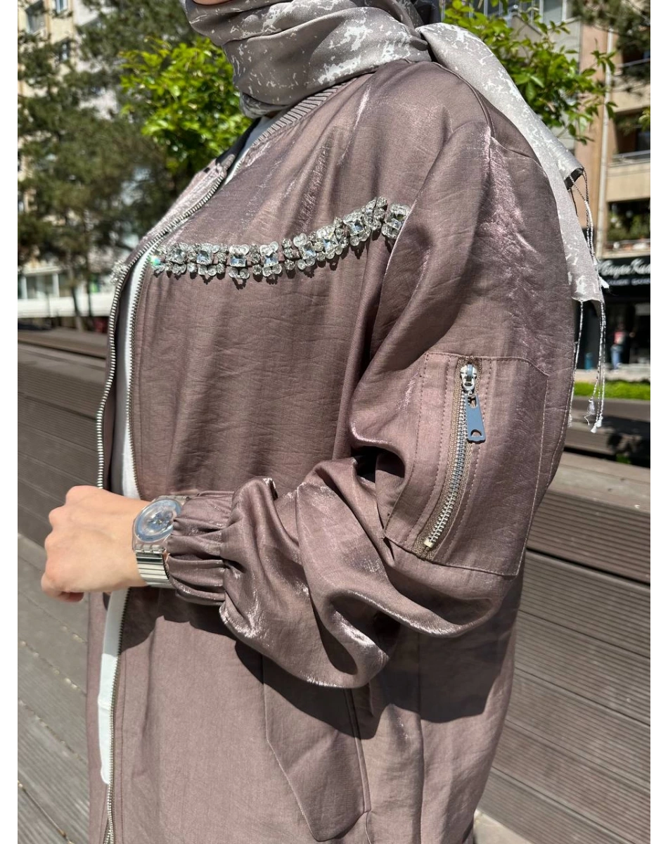 Nuss Triko 25Y6038 Kahve Taş Detaylı Kap