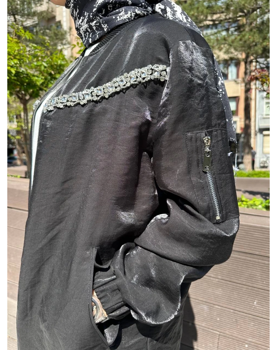 Nuss Triko 25Y6038 Siyah Taş Detaylı Kap