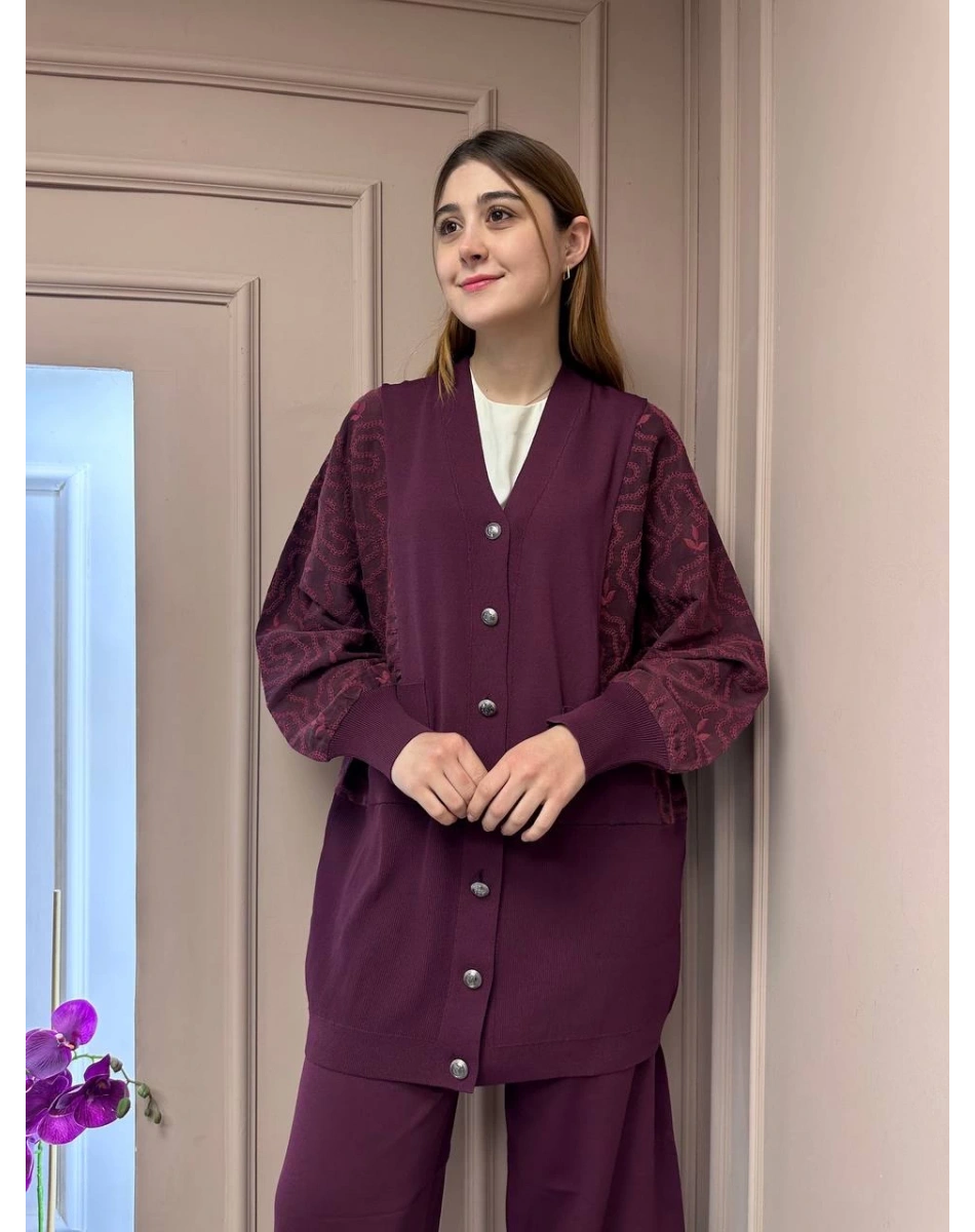 Nuss Triko 25Y6050 Bordo Triko Hırka