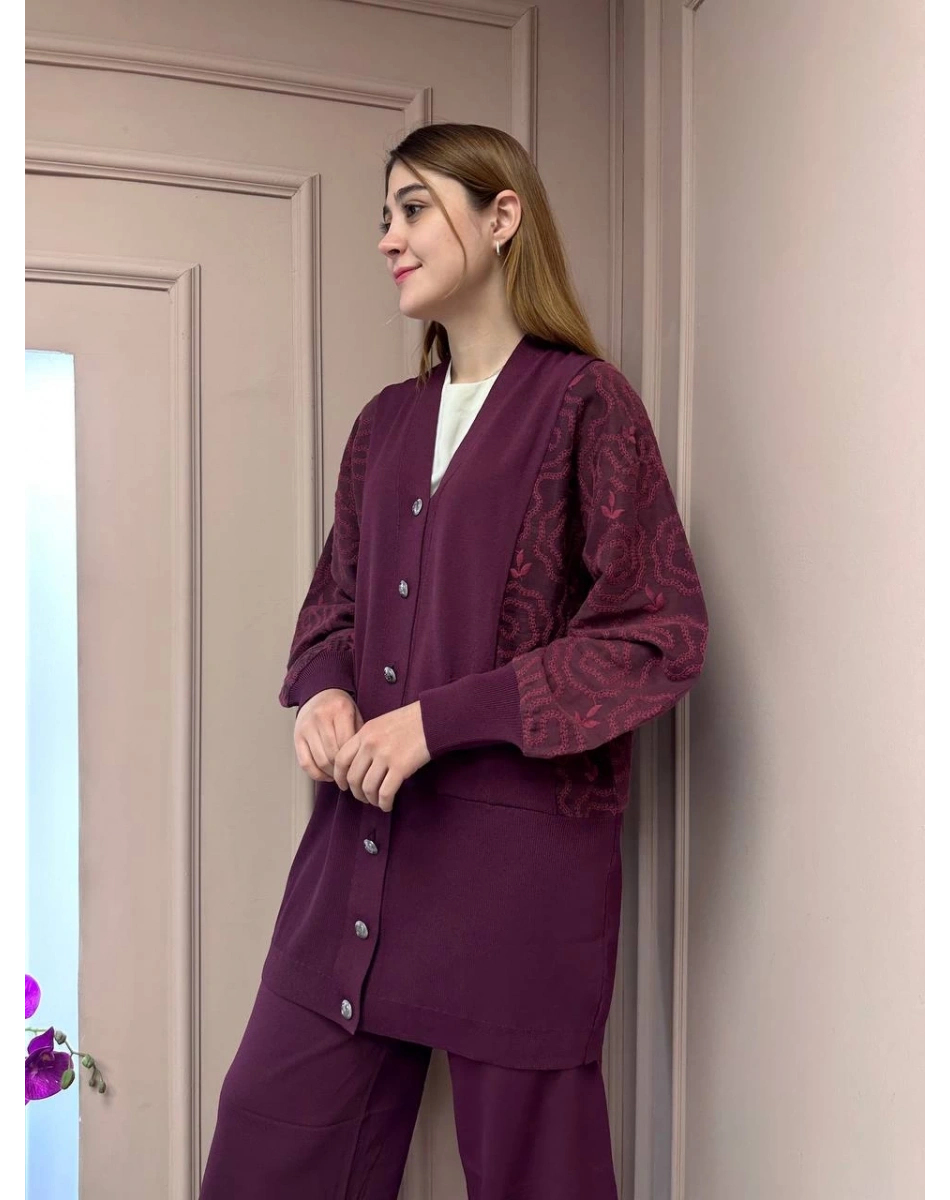 Nuss Triko 25Y6050 Bordo Triko Hırka