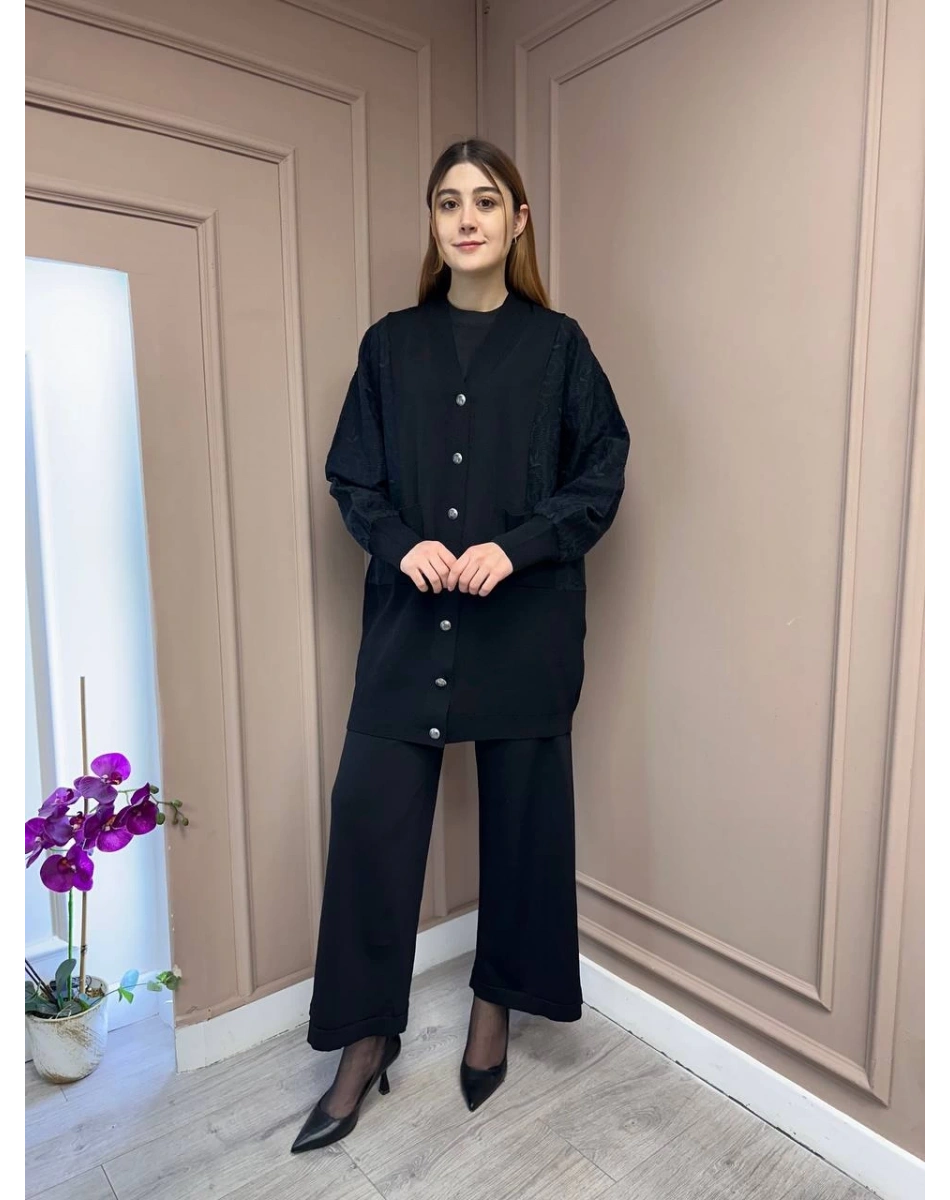 Nuss Triko 25Y6050 Siyah Triko Hırka