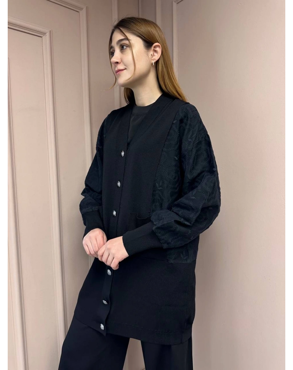 Nuss Triko 25Y6050 Siyah Triko Hırka