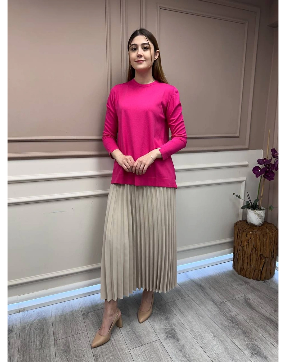 Nuss Triko 25Y902 Fuşya Önü Kısa Arkası Uzun Tunik