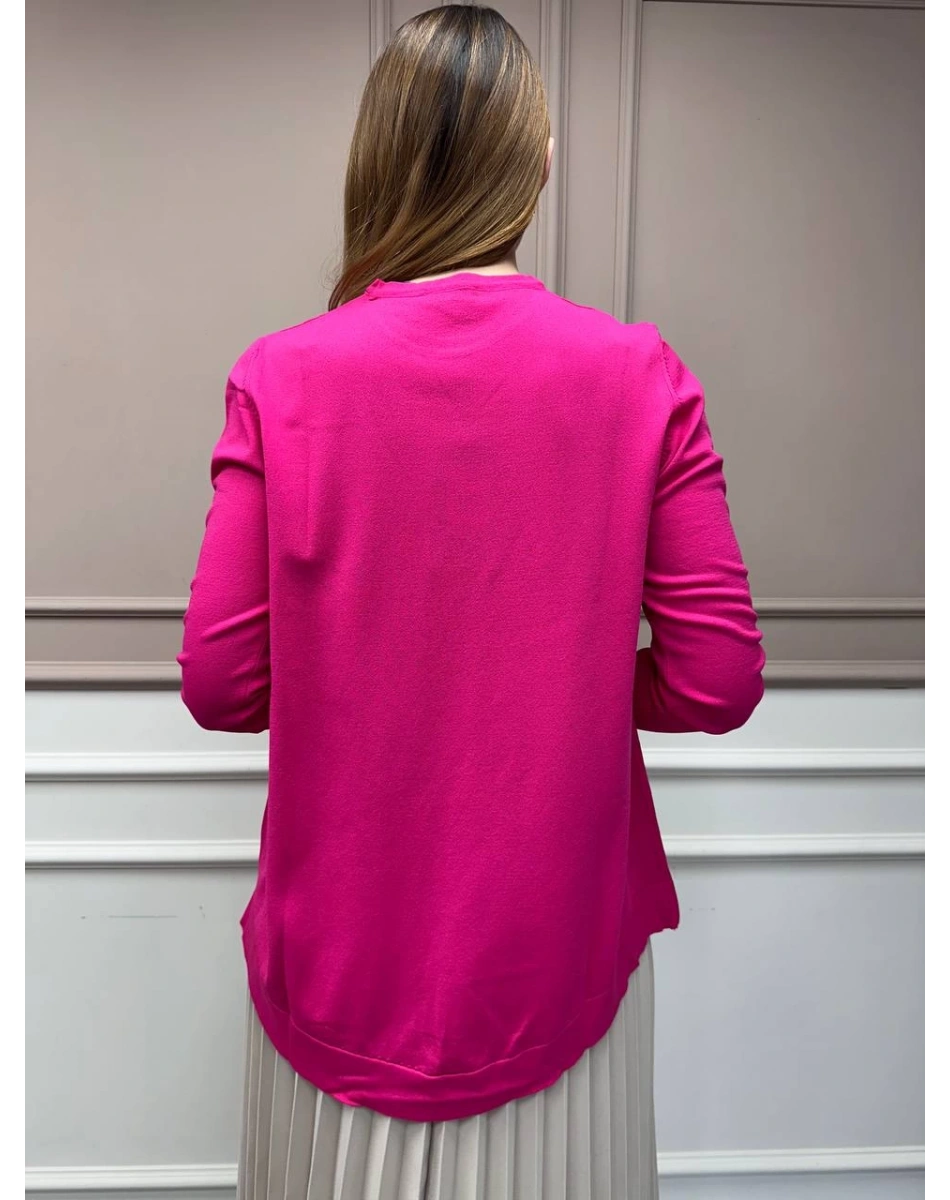 Nuss Triko 25Y902 Fuşya Önü Kısa Arkası Uzun Tunik