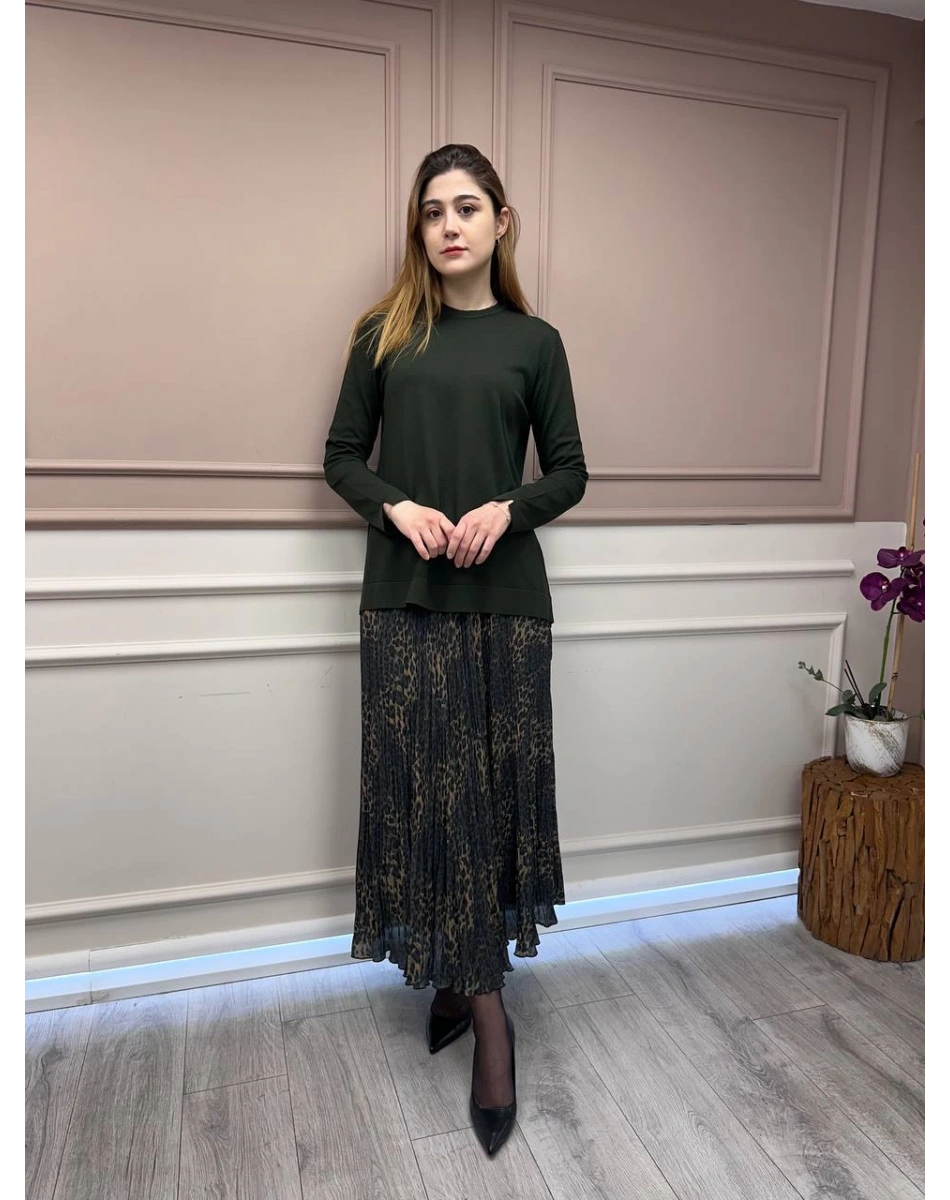 Nuss Triko 25Y902 Haki Önü Kısa Arkası Uzun Tunik