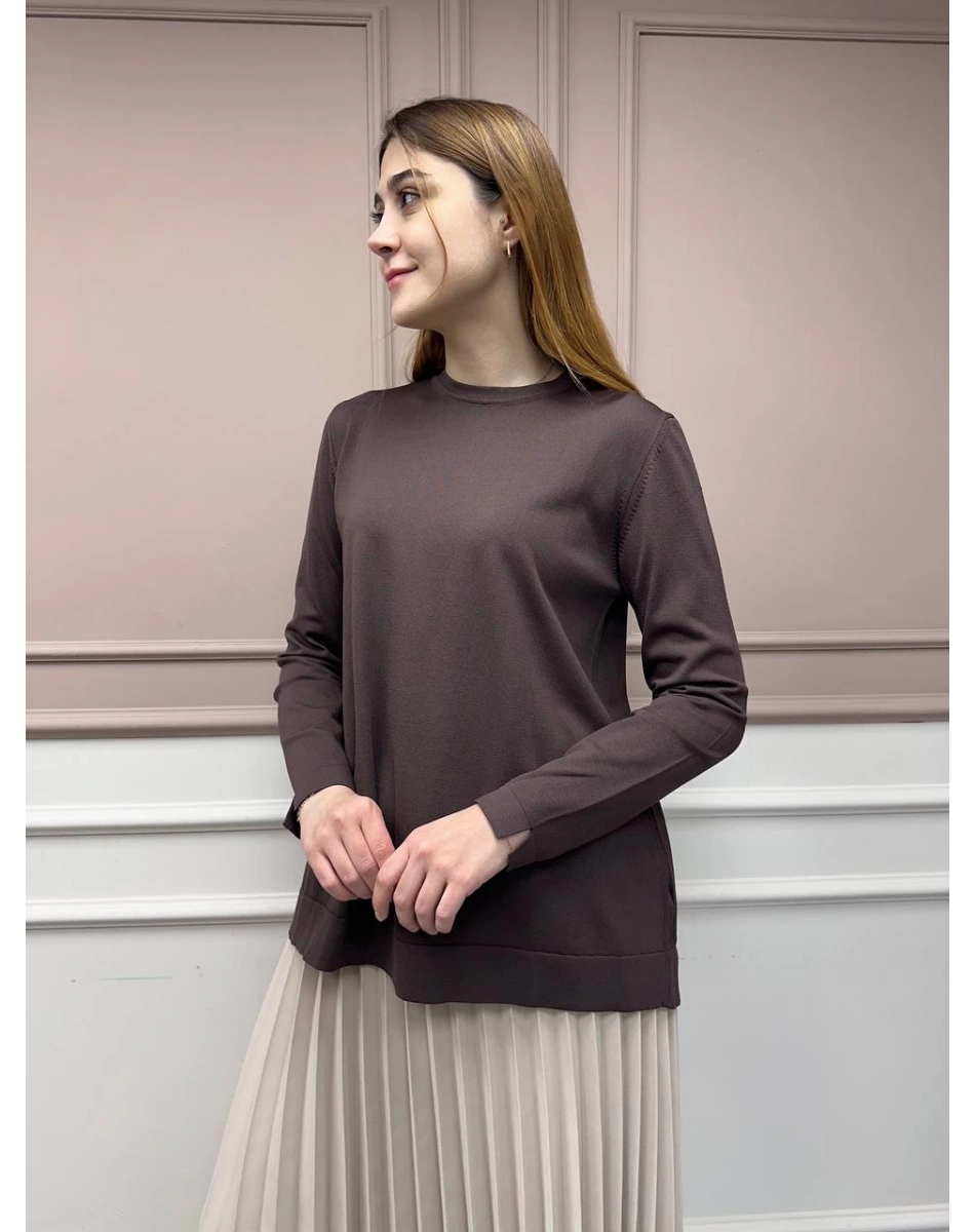 Nuss Triko 25Y902 Kahve Önü Kısa Arkası Uzun Tunik