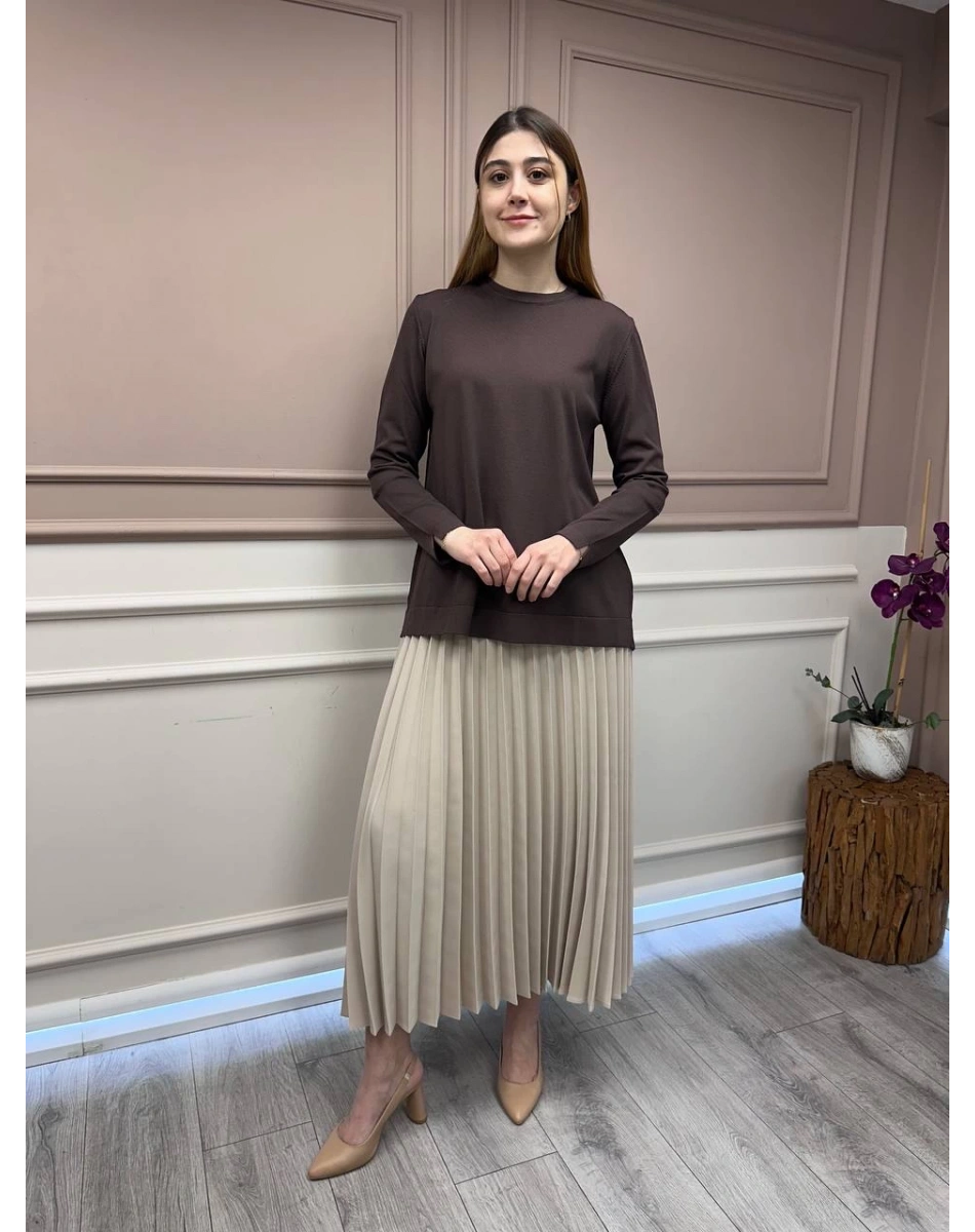 Nuss Triko 25Y902 Kahve Önü Kısa Arkası Uzun Tunik