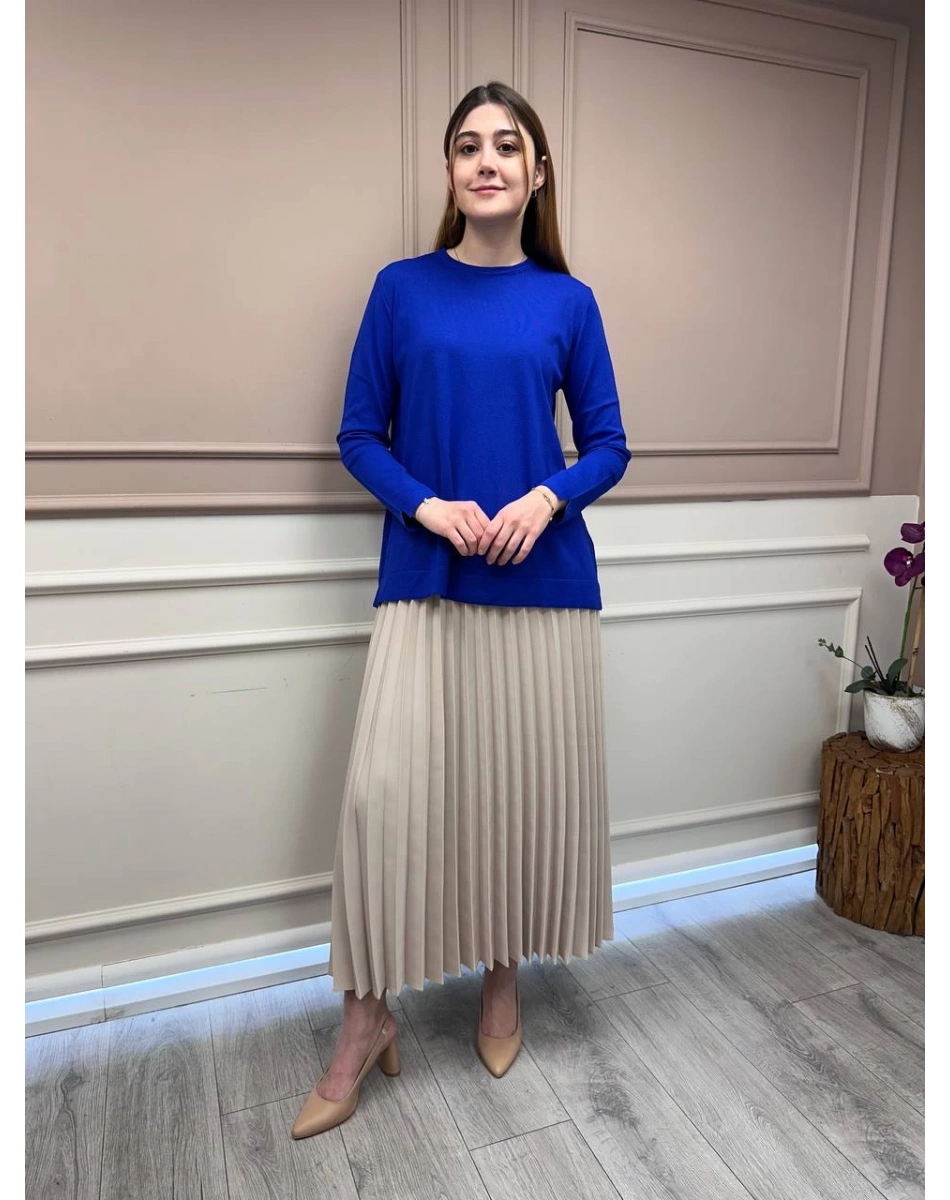 Nuss Triko 25Y902 Saks Önü Kısa Arkası Uzun Tunik