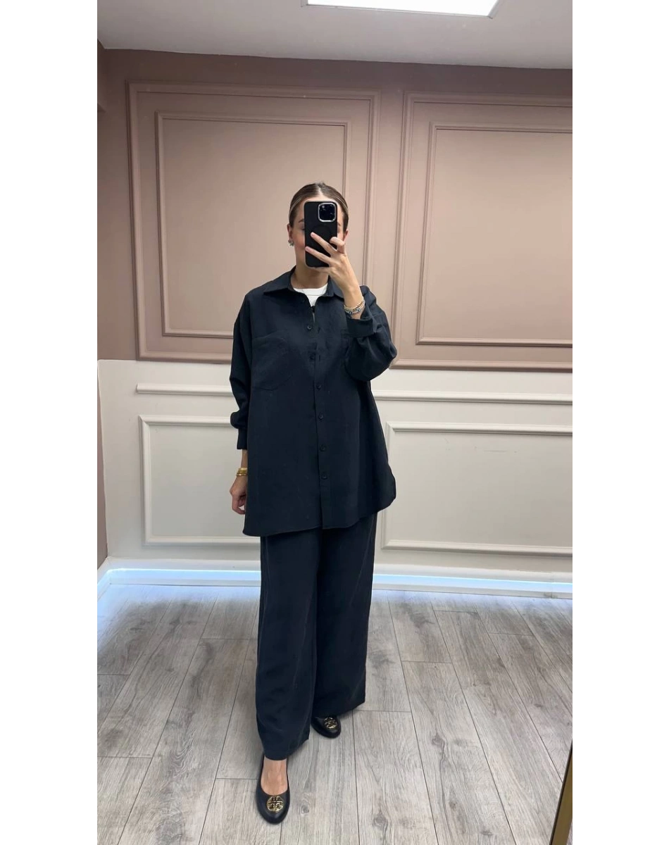 Nuss Triko 26K1021 Siyah Cep Detaylı İkili Takım