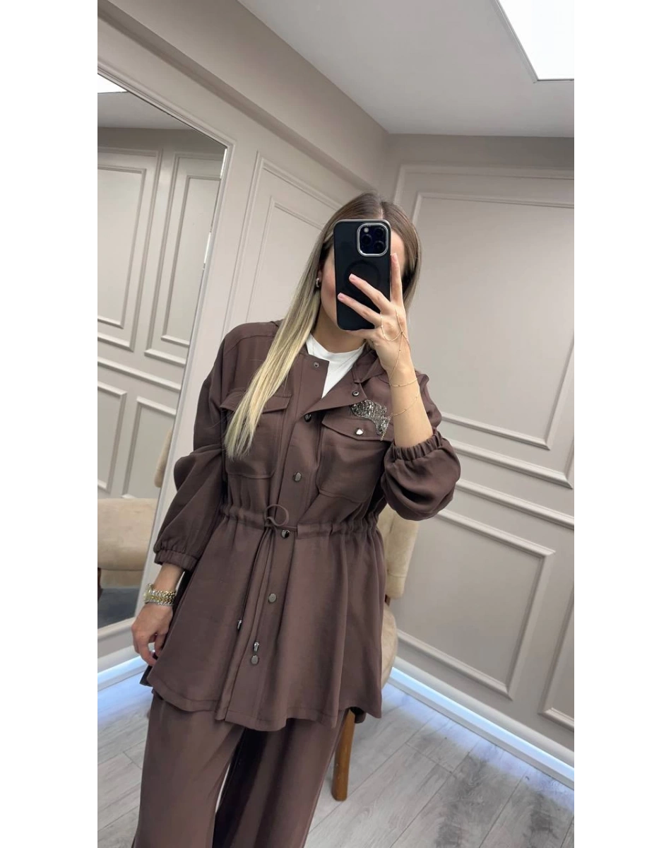 Nuss Triko 26K1022 Bitter İşleme Detaylı Bağlamalı Takım