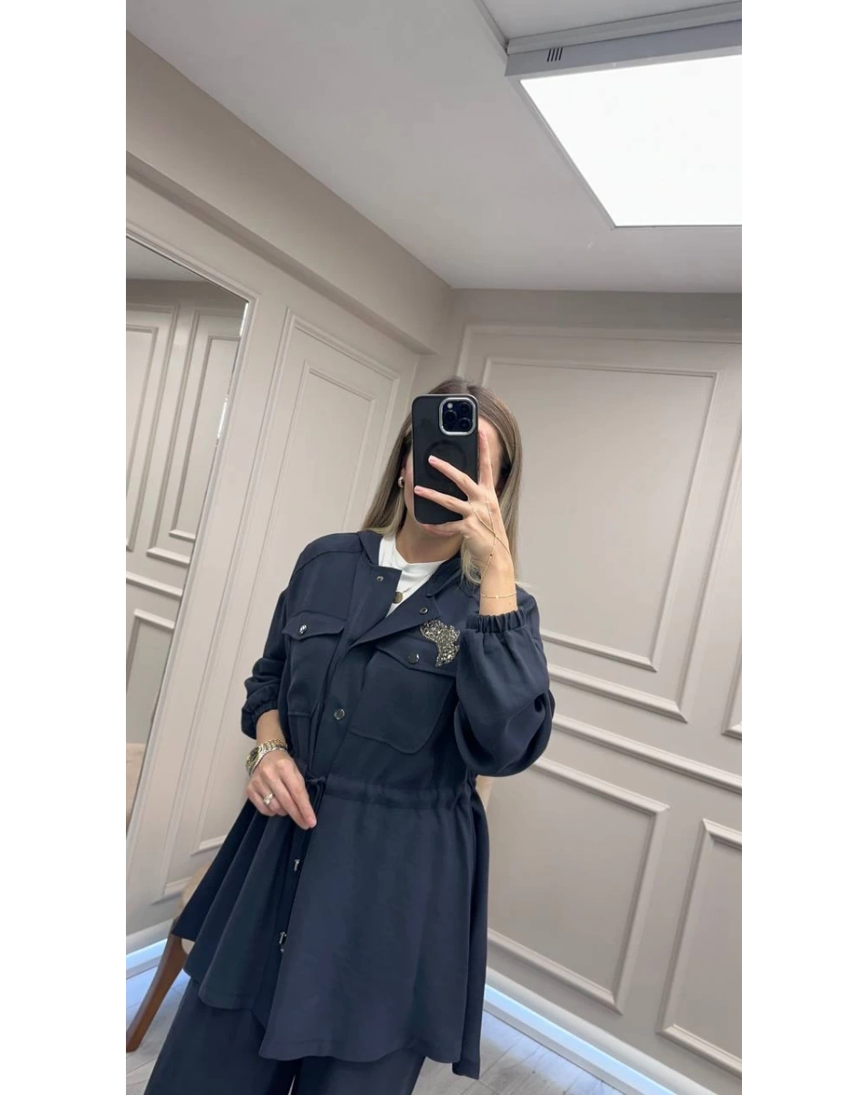 Nuss Triko 26K1022 Lacivert İşleme Detaylı Bağlamalı Takım