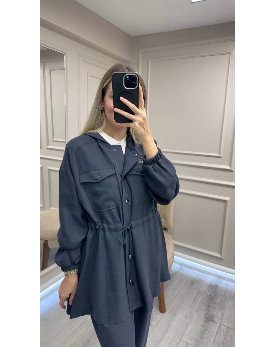 Nuss Triko 26K1022 Lacivert İşleme Detaylı Bağlamalı Takım