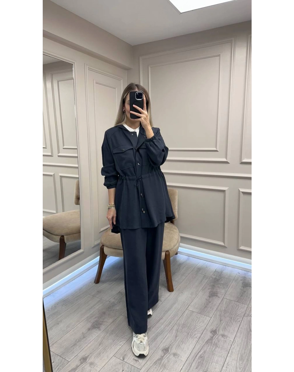 Nuss Triko 26K1022 Lacivert İşleme Detaylı Bağlamalı Takım